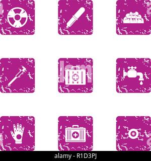 Emergency medicine icons set, grunge style Stock Vector