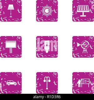 Illumine icons set, grunge style Stock Vector