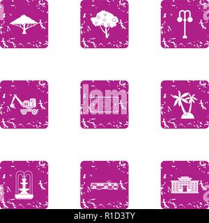 Build a park icons set, grunge style Stock Vector