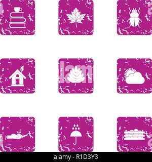 Work in park icons set, grunge style Stock Vector
