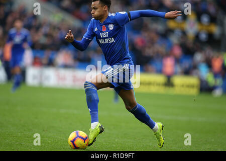 Cardiff, Wales, UK. 10th Nov 2018. Josh Murphy of Cardiff city in action. Premier League match, Cardiff City v Brighton & Hove Albion at the Cardiff City Stadium on Saturday 10th November 2018.  this image may only be used for Editorial purposes. Editorial use only, license required for commercial use. No use in betting, games or a single club/league/player publications. pic by  Andrew Orchard/Andrew Orchard sports photography/Alamy Live news Stock Photo