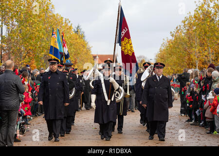 Leicester, UK. 11th Nov, 2018. 100 years on from World War One, Remembrance Day Ceremony at Victoria Park in Leicester. Credit Andy Morton/Alamy Live News. Stock Photo