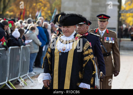 Leicester, UK. 11th Nov, 2018. 100 years on from World War One, Remembrance Day Ceremony at Victoria Park in Leicester. Credit Andy Morton/Alamy Live News. Stock Photo