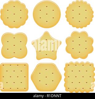 vector set of cracker chips isolated on white background. baked and salted cheese cracker chips of different shapes Stock Vector