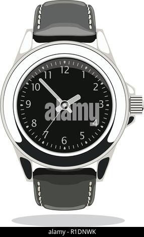 vector wristwatch icon isolated on white background. classic wrist watch luxury symbol, flat style graphic. clock illustration Stock Vector