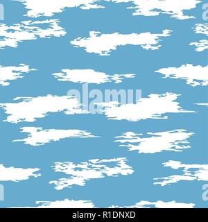 vector seamless clouds in the sky pattern of white abstract cloudlike shapes on blue background, repeat textile graphic of clouds in the sky Stock Vector