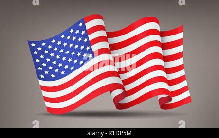 Fluttering, waving realistic American flag, national symbol Stock Vector