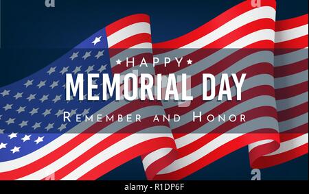 Memorial day, remember and honor, banner with American flag Stock Vector