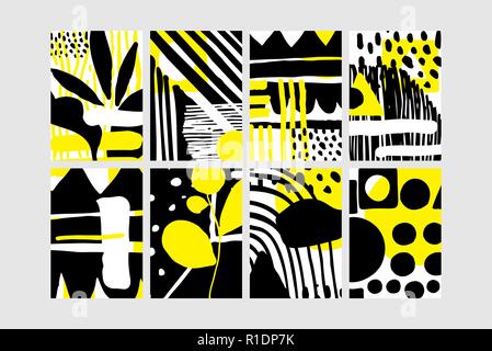 Set of creative universal floral elements. Hand Drawn textures Stock Vector