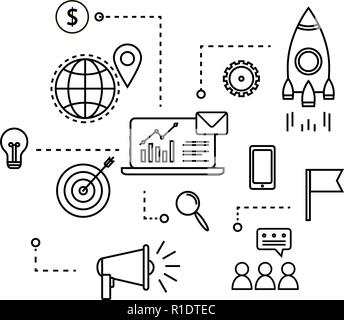 Modern outline flat business concept. E-mail marketing chart Stock Vector