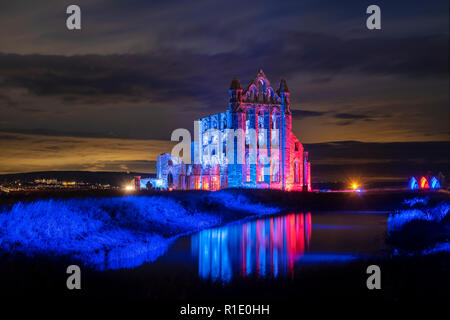 Illuminations at Whitby Abbey October 2018 Stock Photo