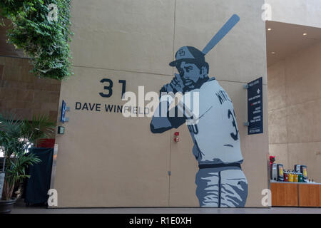 Hall of Famer Dave Winfield memorialized on a wall inside Petco Park, home of the San Diego Padres baseball team, San Diego, CA, United States. Stock Photo