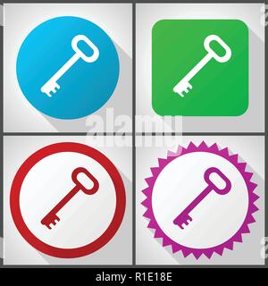 Vector icons with 4 options. Key flat design icon set easy to edit in eps 10. Stock Vector