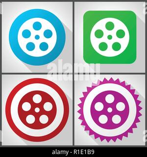 Vector icons with 4 options. Film flat design icon set easy to edit in eps 10. Stock Vector