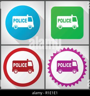 Vector icons with 4 options. Police flat design icon set easy to edit in eps 10. Stock Vector