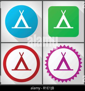 Vector icons with 4 options. Camp flat design icon set easy to edit in eps 10. Stock Vector