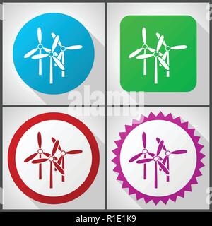 Vector icons with 4 options. Windmill flat design icon set easy to edit in eps 10. Stock Vector