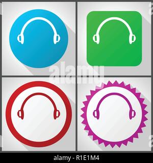 Vector icons with 4 options. Headphones flat design icon set easy to edit in eps 10. Stock Vector