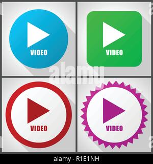 Vector icons with 4 options. Video flat design icon set easy to edit in eps 10. Stock Vector