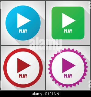 Vector icons with 4 options. Play flat design icon set easy to edit in eps 10. Stock Vector