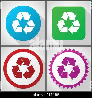 Vector icons with 4 options. Recycle flat design icon set easy to edit in eps 10. Stock Vector