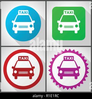 Vector icons with 4 options. Taxi flat design icon set easy to edit in eps 10. Stock Vector