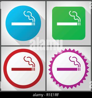 Vector icons with 4 options. Cigarette flat design icon set easy to edit in eps 10. Stock Vector