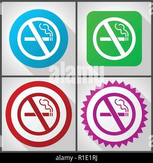 Vector icons with 4 options. No smoking flat design icon set easy to edit in eps 10. Stock Vector