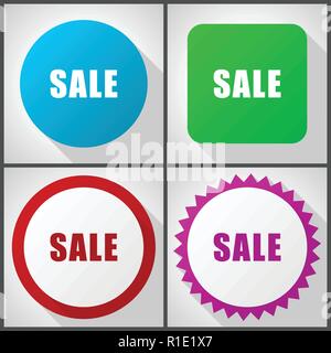 Vector icons with 4 options. Sale flat design icon set easy to edit in eps 10. Stock Vector