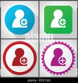 Vector icons with 4 options. Add contact flat design icon set easy to edit in eps 10. Stock Vector