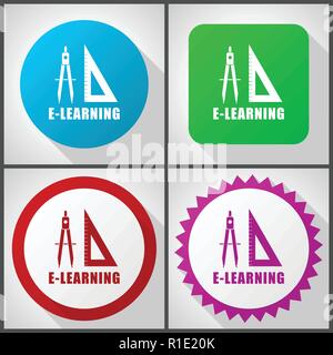 Vector icons with 4 options. Learning flat design icon set easy to edit in eps 10. Stock Vector