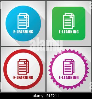 Vector icons with 4 options. Learning flat design icon set easy to edit in eps 10. Stock Vector