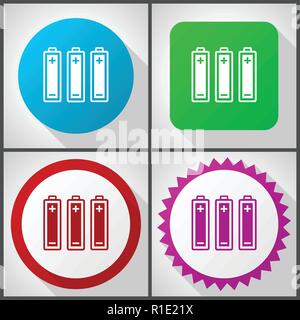 Vector icons with 4 options. Battery flat design icon set easy to edit in eps 10. Stock Vector