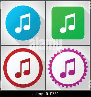 Vector icons with 4 options. Music flat design icon set easy to edit in eps 10. Stock Vector
