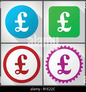 Vector icons with 4 options. Pound flat design icon set easy to edit in eps 10. Stock Vector