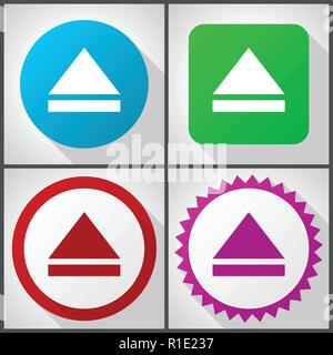 Vector icons with 4 options. Eject flat design icon set easy to edit in eps 10. Stock Vector