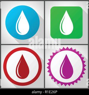 Vector icons with 4 options. Water drop flat design icon set easy to edit in eps 10. Stock Vector