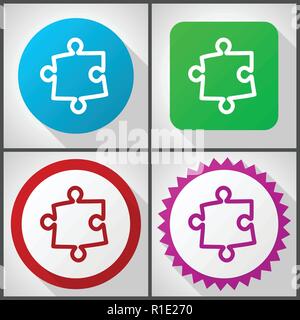 Vector icons with 4 options. Puzzle flat design icon set easy to edit in eps 10. Stock Vector
