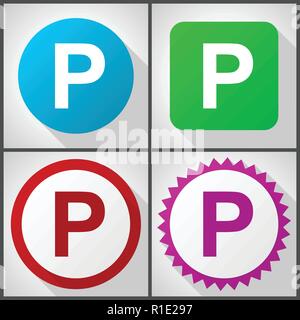 Vector icons with 4 options. Parking flat design icon set easy to edit in eps 10. Stock Vector