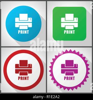 Vector icons with 4 options. Printer flat design icon set easy to edit in eps 10. Stock Vector