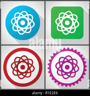 Vector icons with 4 options. Atom flat design icon set easy to edit in eps 10. Stock Vector