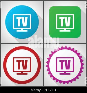 Vector icons with 4 options. Tv flat design icon set easy to edit in eps 10. Stock Vector