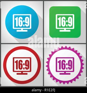 Vector icons with 4 options. 16 9 display flat design icon set easy to edit in eps 10. Stock Vector