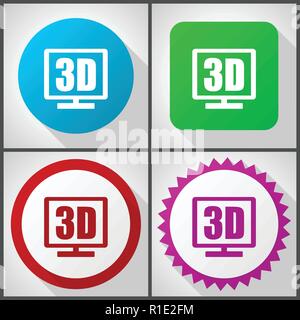 Vector icons with 4 options. 3d display flat design icon set easy to edit in eps 10. Stock Vector