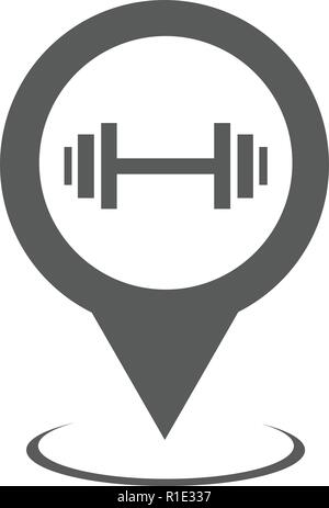 Gym map pointer icon. Simple illustration of gym map pointer vector icon black isolated on white background Stock Vector