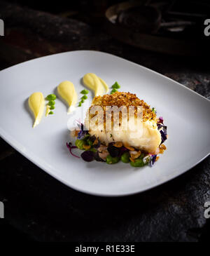 Baked Crumbed Cod white Fish Stock Photo