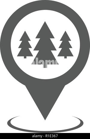 Forest map pointer icon. Simple illustration of forest map pointer vector icon black isolated on white background Stock Vector