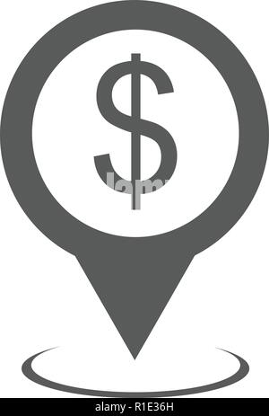 Bank map pointer icon. Simple illustration of bank map pointer vector icon black isolated on white background Stock Vector