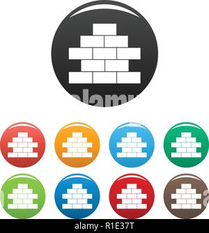 Brick wall icons set. Vector simple set of brick wall vector icons in different colors isolated on white Stock Vector