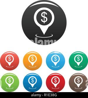 Bank map pointer icons set. Vector simple set of bank map pointer vector icons in different colors isolated on white Stock Vector